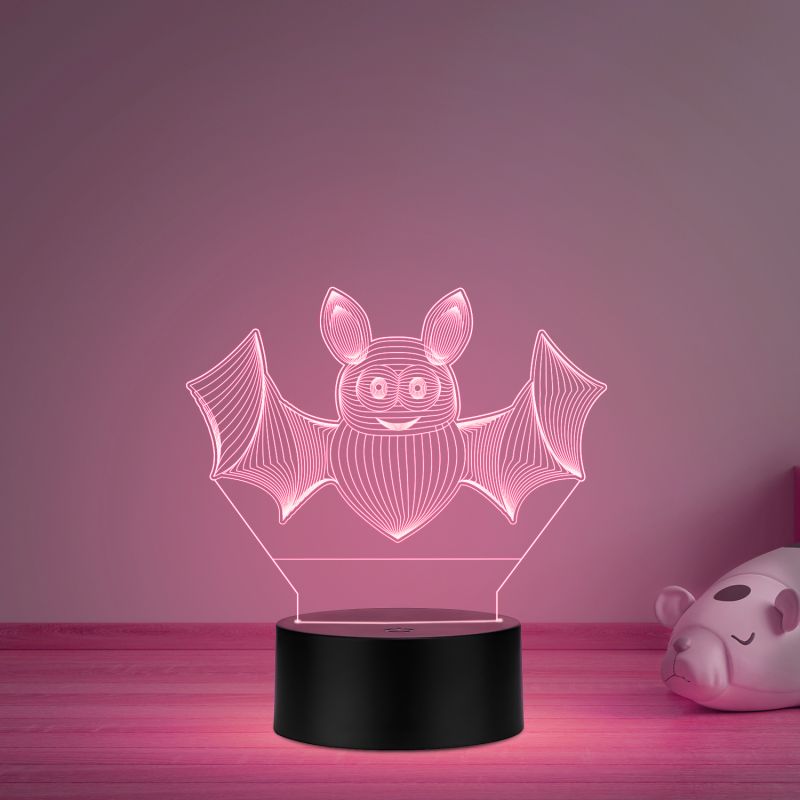 3D Illusion Bat Animal Led Night Lamp Multicolored Room Decor